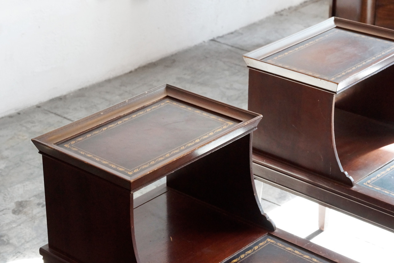 SOLD Pair of 1970s Wood End Tables with Classical Motif
