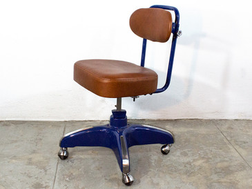 SOLD - 1950s  Cosco Steno Chair. Midnight Blue with Brown Leather