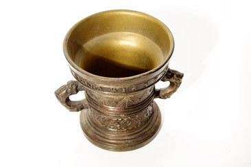 SOLD - Antique Solid Brass Double Handle Mortar