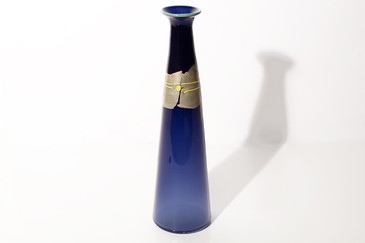 SOLD - Cobalt Bud Vase with Silver Leaf Collage