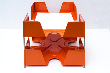 SOLD-1920s Double Tier Letter Tray, Tangerine