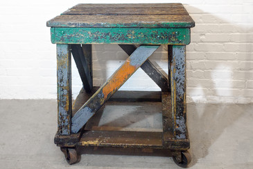SOLD - 1920s Wood Rolling Factory Table