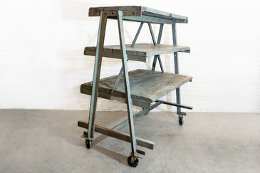 SOLD - Three-Tier Industrial Rolling Rack, circa 1925