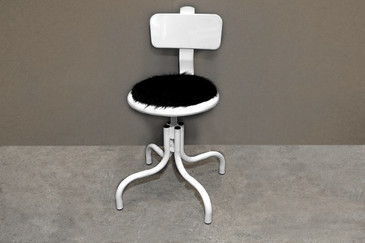 SOLD - Custom Industrial Drafting Stool, Cowhide Seat