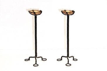SOLD - Twisted Steel and Copper Candlesticks