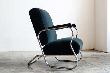 SOLD - Art Deco Chrome Lounge Chair, "E-Shape," c. 1930s