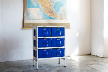 2 x 3 Vintage Locker Basket Unit with Sky Blue Drawers Rehab