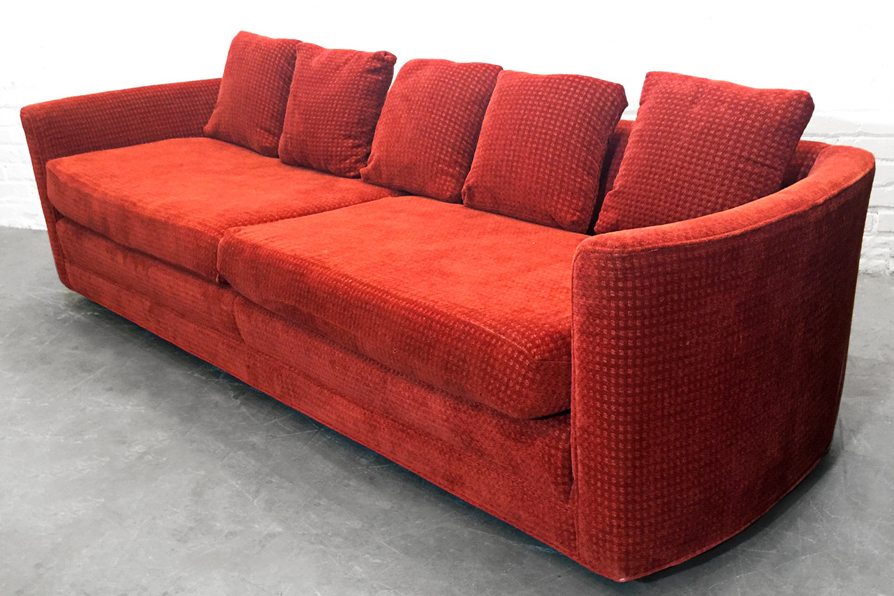 Sold Custom Mid Century Sofa In Rust Colored Chenille Rehab Vintage Interiors