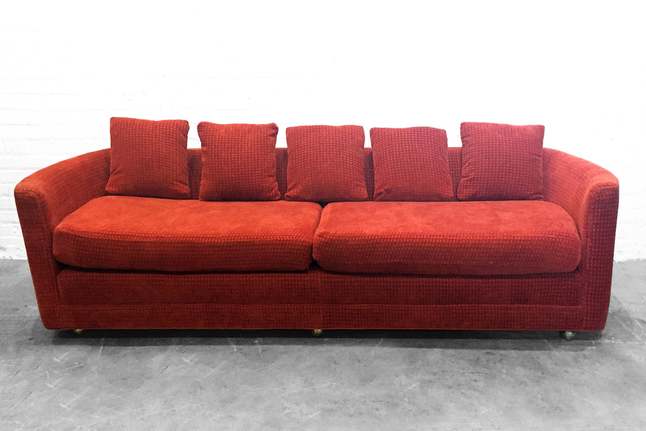 SOLD - Custom Mid-Century Sofa in Rust colored Chenille - Rehab Vintage