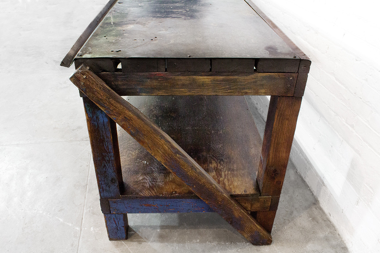 SOLD - 1940s Industrial Wood and Metal Workbench - Rehab Vintage