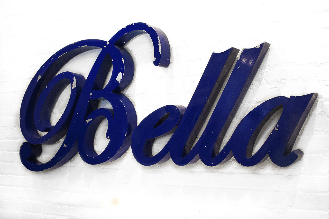 Sold Vintage Aluminum Bella Sign In Script C 1950 Rehab