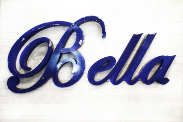 SOLD - Vintage Aluminum "Bella" Sign in Script C. 1950