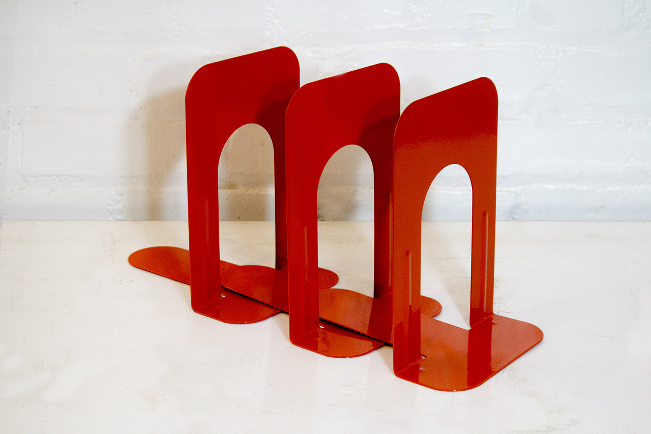 SOLD Set of Three Vintage Bookends, Safety Orange, 1990 Rehab