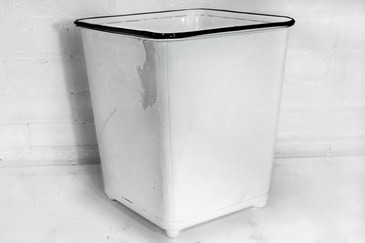SOLD - Machine Age Steel Trash Can in Gloss White, circa 1930s