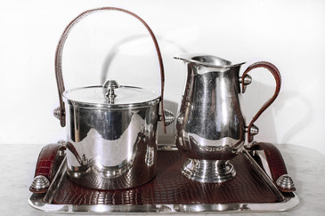 SOLD - Sheffield Silver and Leather Bar Service Set