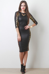 Leatherette Leopard Panel Dress
