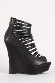 Leatherette Cage Peep Toe Wedge
