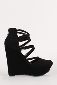 Nubuck Strappy Platform Wedge
