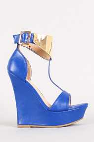 Liliana Cora-1 Metallic Cuff Open Toe Platform Wedge
