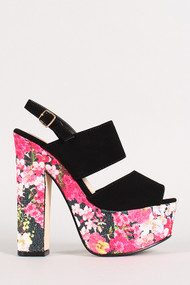 Bamboo Leela-01 Floral Slingback Open Toe Chunky Heel