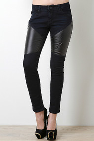 Leatherette Panel Denim Jeans