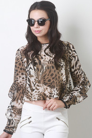 Flared Leopard Chiffon Top