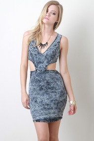Tie Dye Wash V-Neck Denim Dress