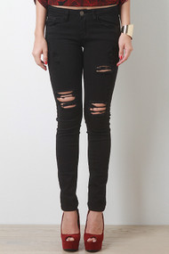 Distressed Five Pocket Straight Jeans