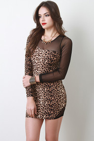 Leopard and Mesh Long Sleeve Dress