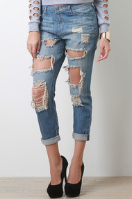 Cuff Distress Boyfriend Jeans