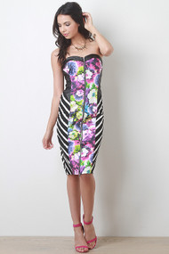 Mixed Print Strapless Dress
