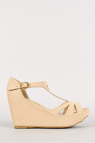 Nubuck Buckle Cut Out Open Toe Platform Wedge
