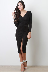 Ruched V Neck Dress