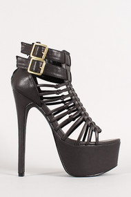 Buckle Strappy Caged Open Toe Platform Heel