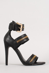Zipper Strappy Open Toe Heel