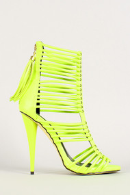 Neon Tassel Caged Open Toe Heel