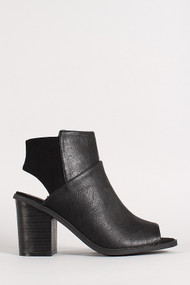 Mixed Media Cuff Open Toe Chunky Heel