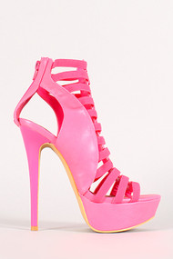 Neon Elastic Caged Open Toe Heel
