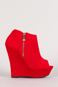 Side Zip Peep Toe Wedge