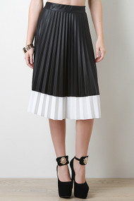 Pleated Two Tone Leatherette Skirt
