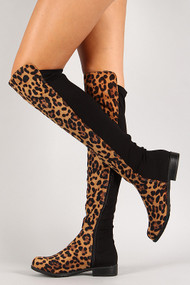 Leopard Round Toe Thigh High Boot