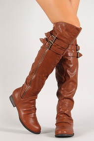 Riveted Buckles and Zipper Thigh High Riding Boot