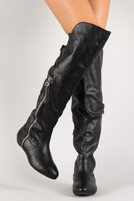 Almond Toe Flat Thigh High Riding Boot