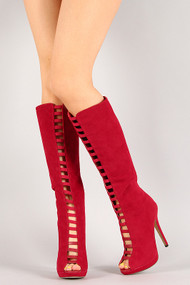Liliana Lenora-29 Peep Toe Knee High Boot