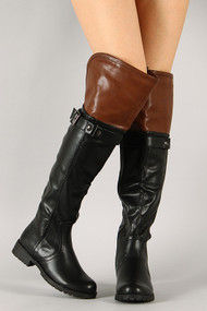 Lug-34HI Two Tone Round Toe Riding Knee High Boot