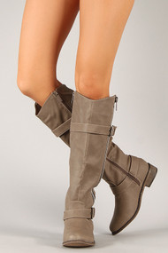 Zipper Buckle Riding Knee High Boot