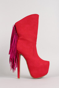Two Tone Almond Toe Fringe Platform Bootie