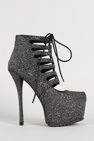 Textured Metallic Lace Up Platform Ankle Bootie