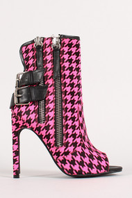Privileged Ishanti Houndstooth Open Toe Bootie