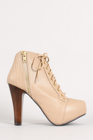 Qupid Puffin-70 Lace Up Round Toe Platform Bootie